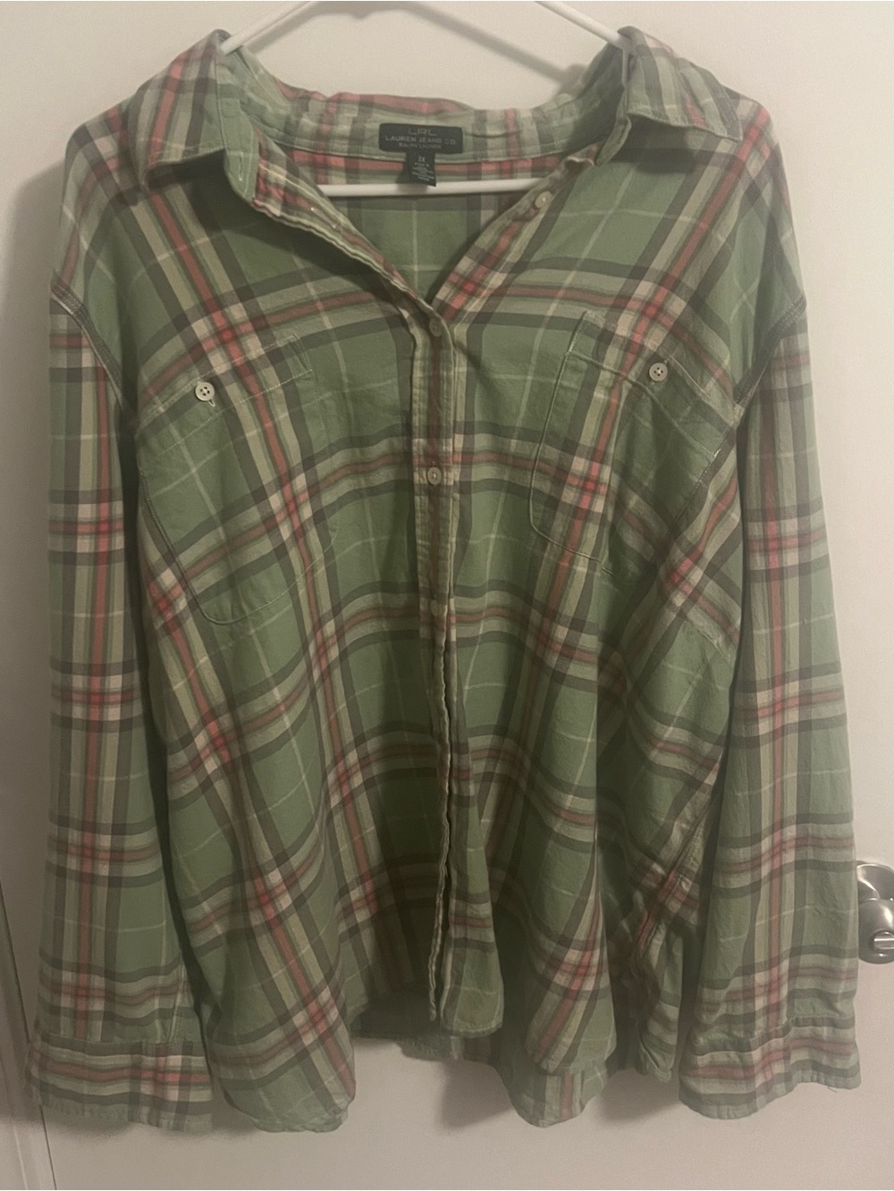 Lauren Jeans Co Ralph Lauren Plaid Button Down Shirt Women's Plus Size 3X Green
